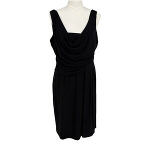 Vintage Simon Chang‎ Womens Jersey Knit Cocktail Midi Dress 12 Black Stretch